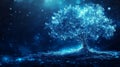 In this concept, a blue cyber polygonal tree with futuristic elements is arranged in a network connection technology or Royalty Free Stock Photo