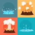 Concept of Blue Geyser and Red-hot Volcano Icons