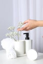 Concept of bodycare accessories, cosmetic and bathroom accessories