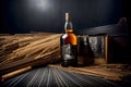 A Bottle Of Whisky Sitting On Top Of A Wooden Table. Generative AI