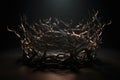 concept of branches of thorns woven into a crown depicting the casting a shadow of a royal crown on a dark. Generative AI Royalty Free Stock Photo