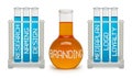 Concept of branding. Cyan and orange flasks.