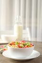 Concept of breakfast food, colorful corn flakes, close up Royalty Free Stock Photo