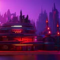 Retro futuristic synthwave retrowave styled night cityscape with sunset.Cover or banner template.Synthwave city. Generated Ai.