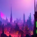 Retro futuristic synthwave retrowave styled night cityscape with sunset.Cover or banner template.Synthwave city. Generated Ai.
