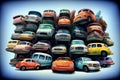 A Bunch Of Cars Stacked On Top Of Each Other. Generative AI