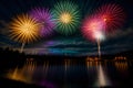 A Bunch Of Fireworks That Are In The Sky. Generative AI