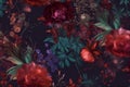 celebration background vintage wallpaper flower peony nature bouquet dark burgundy decoration. Generative AI.