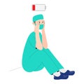 Concept burnout doctor. Tired men doctor in masks and uniforms are sad. Vector illustration in flat cartoon style.