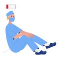 Concept burnout doctor. Tired women doctor in masks and uniforms are sad. Vector illustration in flat cartoon style.