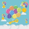 Concept of business balloon and key on blue sky vector illustration