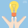 Concept of Business cartoon hand holding creative light bulb idea. Royalty Free Stock Photo