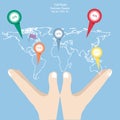 Concept of Business cartoon hand holding world map globe. Royalty Free Stock Photo