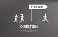 Silhouette businessman and businesswoman running to with direction signage.