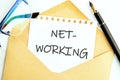 The concept of business and development. Conceptual text, phrase, word NETWORKING on a white piece of paper in a postal