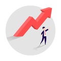 Concept of business growth with an upward arrow and a businessman showing the direction. Symbol of success, achievement. Royalty Free Stock Photo