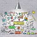 Concept of business plan drawn on a white brick wall Royalty Free Stock Photo
