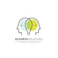 Concept of Business Relations and Partnership, Two Human Heads Connected, Brainstorming, Cooperation Concept