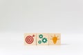 Wooden cube block with icon on white background Royalty Free Stock Photo