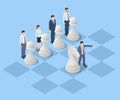 Concept business strategy. Isometric businessmen and women playing chess game reaching to plan strategy for success Royalty Free Stock Photo