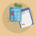 Concept business vector image with money, pocket calculator