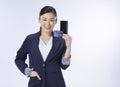 Concept business woman. asian woman showing phone and phone. Royalty Free Stock Photo