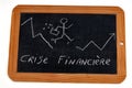 French financial crisis concept with a businessman running over a graph drawn on a school chalkboard