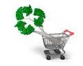 Tree with recycling symbol leaves in shopping cart, 3D illustration