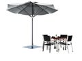 Concept cafe. Beach umbrella and table with chairs 3d render on white background no shadow Royalty Free Stock Photo