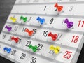 Concept of calendar, reminder, organizing - calendar with colorful pins