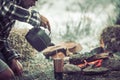 The concept of camping the guy on the nature of the fire Royalty Free Stock Photo