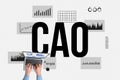 Concept CAO or Chief Analytics Officer. Business acronym. Person works at a laptop