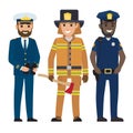 Concept of Captain, Firefighter and Police Officer