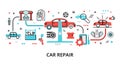 Concept of Car Repair, modern flat editable line design vector illustration Royalty Free Stock Photo