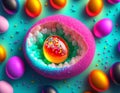 A concept of cartoon, cute sugar cracked egg full of sweets, candies and egg yolk as a jelly, AI Generated Royalty Free Stock Photo
