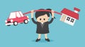 Concept cartoon illustration Businesswoman who shows a weary expression of the burden of both the car and the house Royalty Free Stock Photo