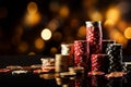 Concept of casino game poker cards, chips, golden coins Royalty Free Stock Photo