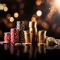 Concept of casino game poker cards, chips, golden coins Royalty Free Stock Photo