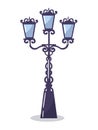 Concept cast iron street lamp, historical architecture carved lantern, medieval construction flat vector illustration Royalty Free Stock Photo