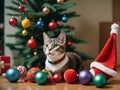 A Cat Wearing A Santa Hat. Generative AI