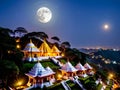 Celestial Glow Moonlit Temples in Diwali s Embrace.AI Generated