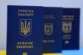 The concept of change of citizenship. Passport of Ukraine, Teudat Ole, passport of Israel. Royalty Free Stock Photo