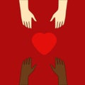 Concept of charity and donation. Give and share your love to people. Several people hold big heart synbol on their hands