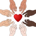 Concept of Charity and Donation. Hands Give Love. Race Equality. Everyone Deserves Love. Give and Share Your Love to People.