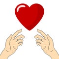 Concept of Charity and Donation. Hands Give Love. Give and share your love to people. Valentines Day. Vector illustration.