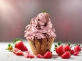 Chocolate Ice Cream. Strawberry Ice Cream. Vanilla Ice Cream Scoop With Cone Sprinkles And Chocolate Syrup Isolated. Generative AI Royalty Free Stock Photo