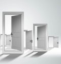 Concept of choice with many doors opportunity - 3d rendering Royalty Free Stock Photo