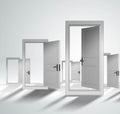 Concept of choice with many doors opportunity - 3d rendering Royalty Free Stock Photo