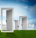 Concept of choice with many doors opportunity - 3d rendering Royalty Free Stock Photo