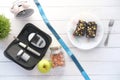 diabetic measurement tools, insulin and browni on wooden table